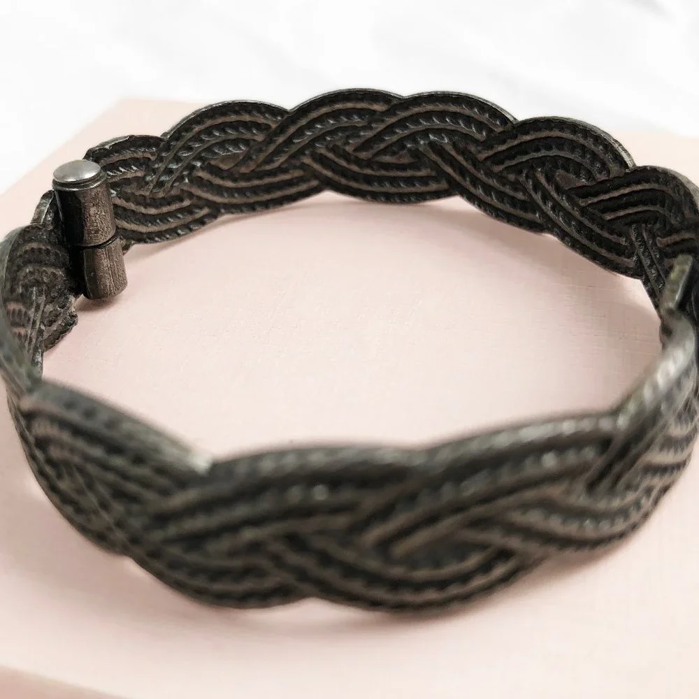 Wide metal rustic bangle, wicker bracelet bangle, stylish jewelry gift